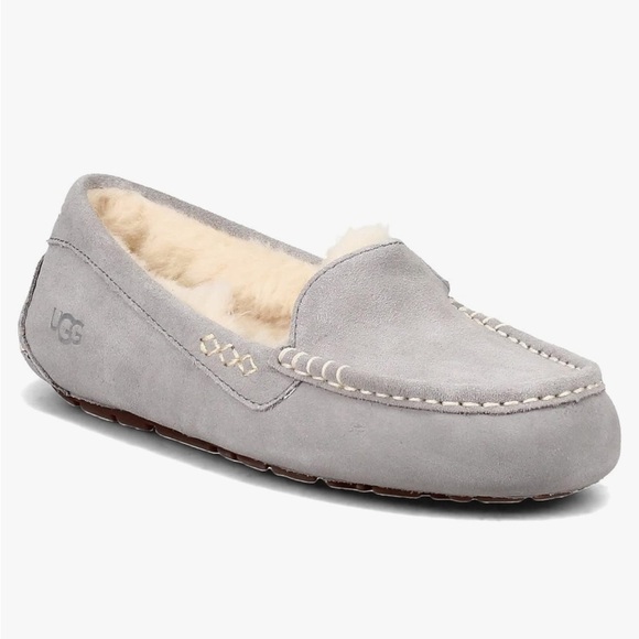 UGG Ansley Slipper gray leather suede sheep fur wool lined 6 - Picture 1 of 12